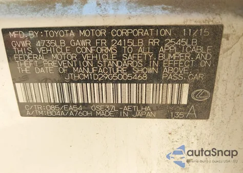 2016 Lexus Is 300 из США, поврежденный, VIN JTHCM1D29G5005468